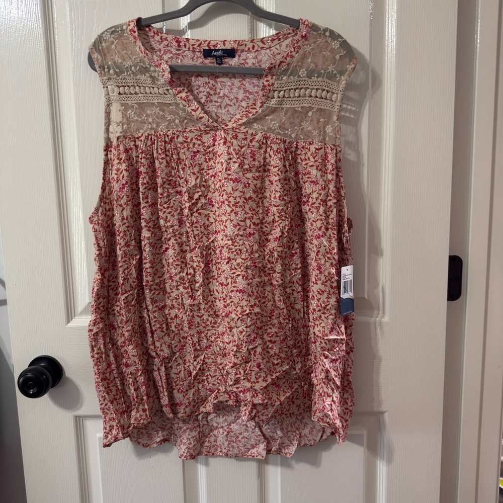 Angels Cream and Pink Floral Lace Yoke Camisole